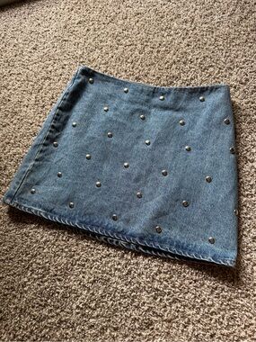 Studded Blue Denim Mini Skirt